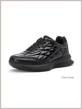 Women Quilted Platform Sneakers Faux Leather Chunky Fashion Shoes Lace-Up